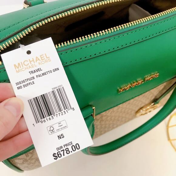 Michael Kors 35S3GTFU2B Jet Set Travel Medium Duffle Bag IN Palmetto Green - Picture 7 of 8